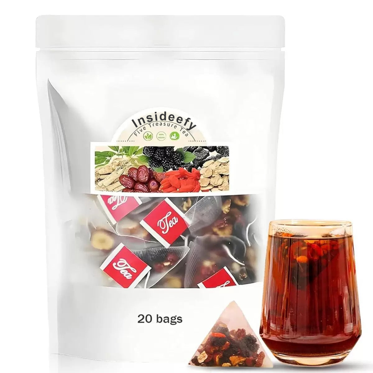 【✨Recharge Your Vitality】💎 Insideefy Five Treasure Tea丨Chinese Herbal Formula(Maintain Kidneys, Regulate qi and blood, Replenish Energy&Promote the body to filter toxins)
